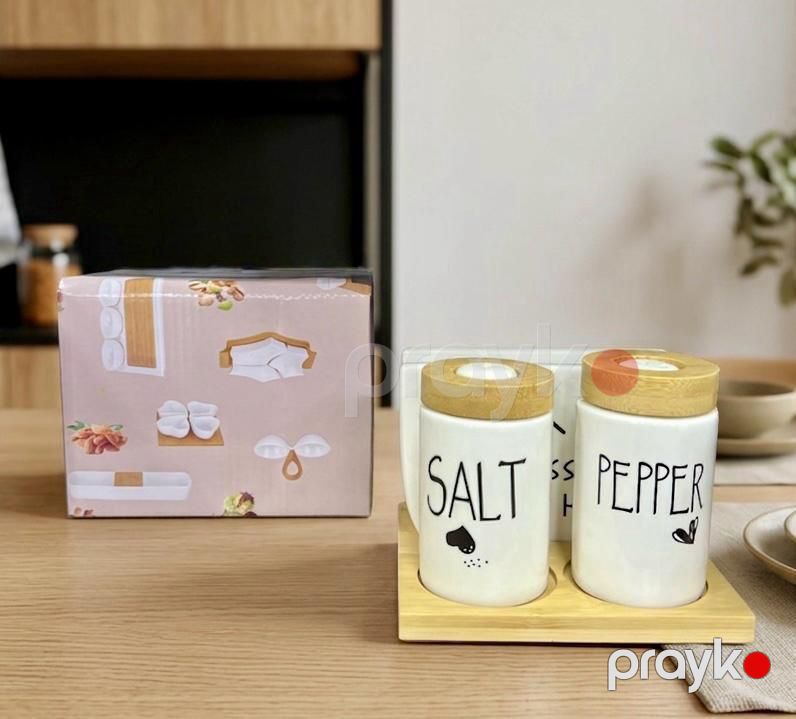 Dəst salfet qabı və duz-istiot qabı NP17, bambuk/keramika, ağ/qəhvəyi, 3 əd — Mallar, Bakı (2)