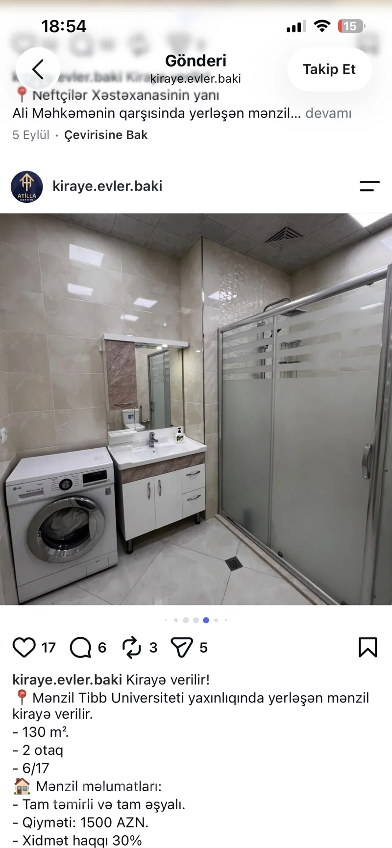 2 otaqlı mənzil, 130 m², Tibb uni — kirayə — Mənzil, Bakı (6)