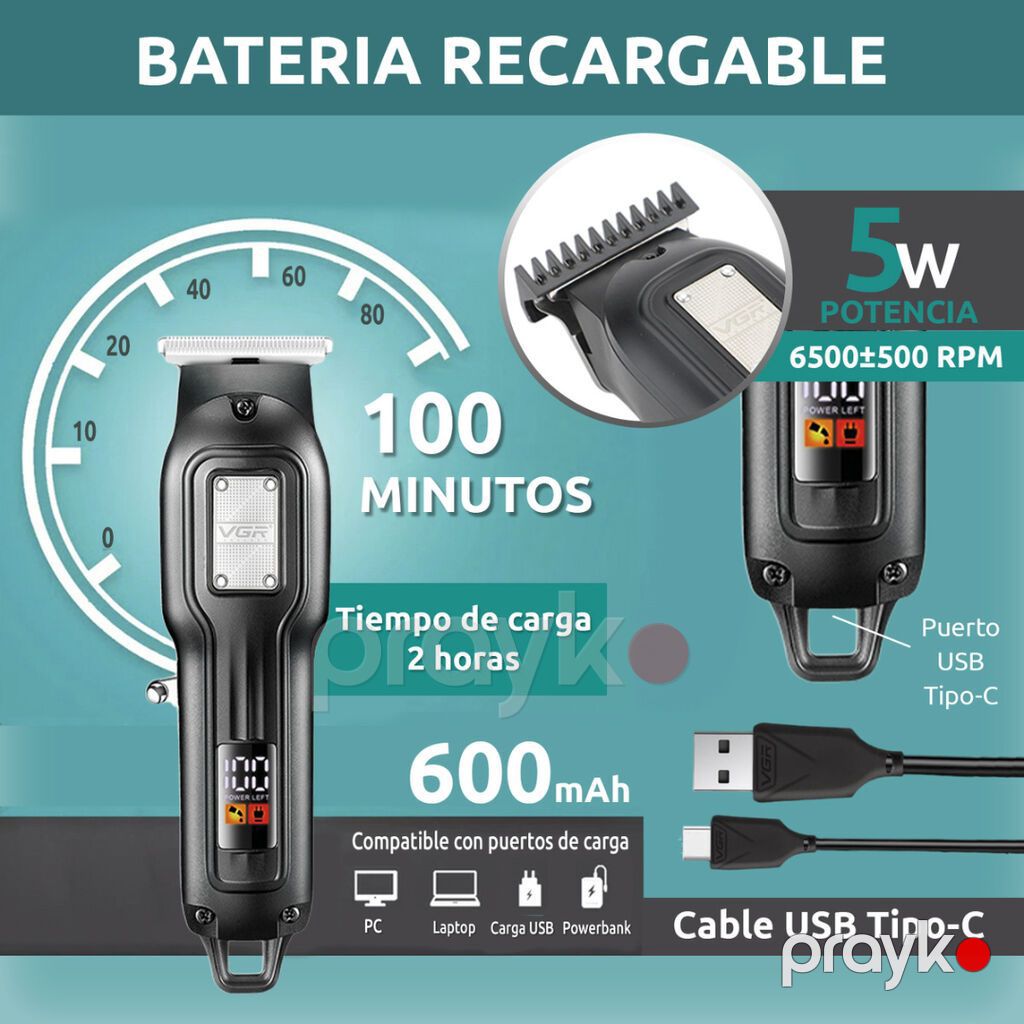 Trimmer VGR 918 - 600mAh / 100 Dəqiqə / 1 Sürət 6500RPM / Cord/Cordles — Saç kəsmə maşınları, Bakı (7)