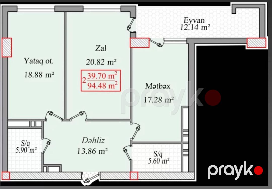 Satılır 2 otaqlı yeni tikili 94.4 m² — Mənzil, Bakı (5)