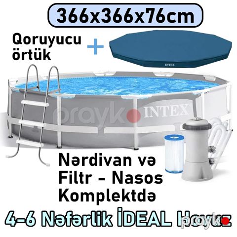 Karkaslı hovuz Intex 6503TX26712NC, 6503 l, 366x366x76 sm, boz — Bakı