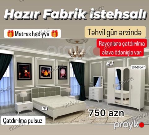Yataq otağı dəsti – hazır fabrik istehsalı Komplektə daxildir: - 2 — Bakı