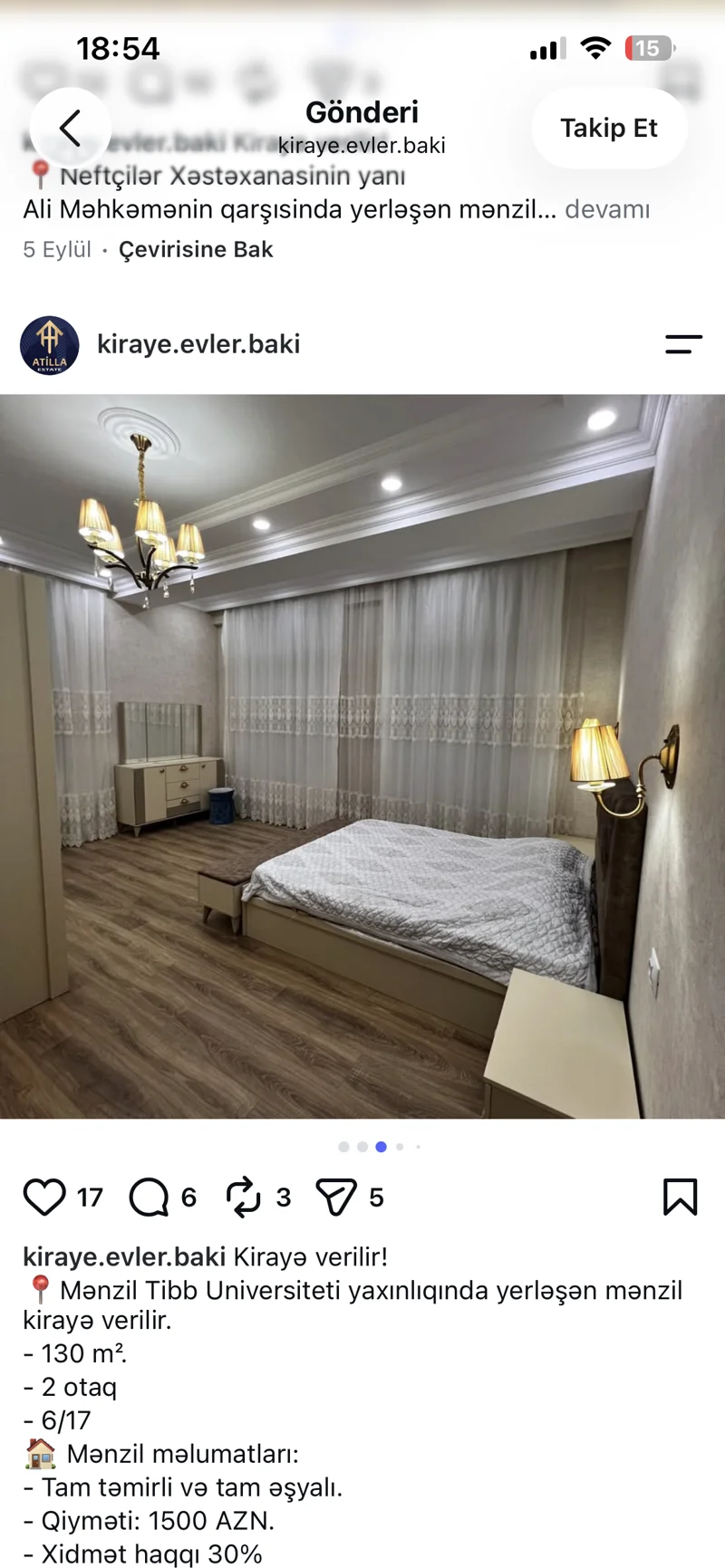 2 otaqlı mənzil, 130 m², Tibb uni — kirayə — Mənzil, Bakı (3)