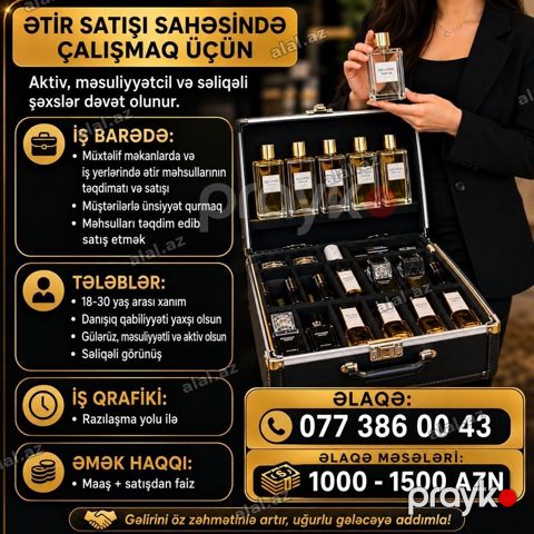 Satış məsləhətçisi tələb olunur, Yalnız qadınlar üçün, 18-29 yaş, Təcrübəsiz, Ay — Bakı