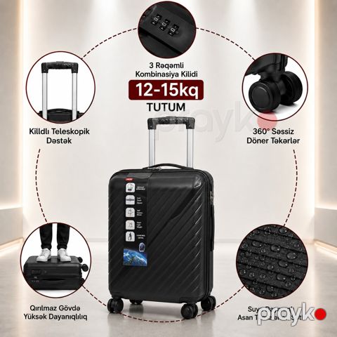 Çamadan VC2699368, ABS plastik, qara, 4 təkər, ölçü M — Bakı