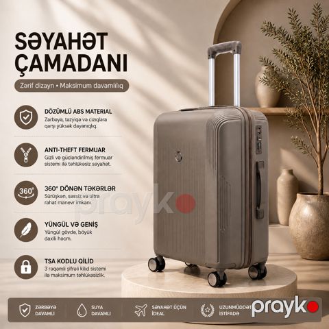 Çamadan 4 təkərli 9565, ABS plastik, qəhvəyi, ölçü M — Bakı