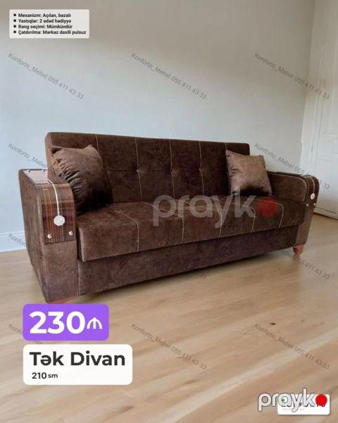 Tək divan – 210 sm - Mexanizm: açılan, bazalı (daxili sandıq) — Bakı