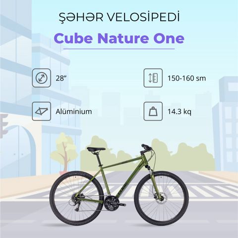Şəhər velosipedi Cube Nature One 2TKR_3223, 28", ölçü XS, Shinymoss/Black — Bakı