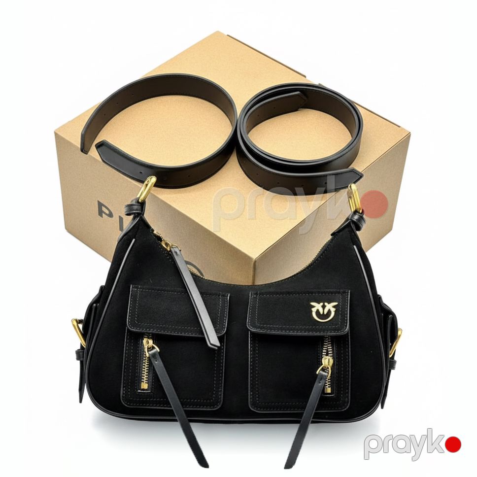Pinko Cargo Bag Mini – Qara Zamşa Çiyin Çantası 30 sm — Çantalar, çamadanlar, cüzdanlar, Bakı (4)