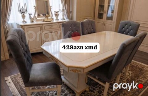 Klassik yemək dəsti – 1 masa + 6 stul - Rəng: krem-ağ gövdə, qızılı — Mehdiabad