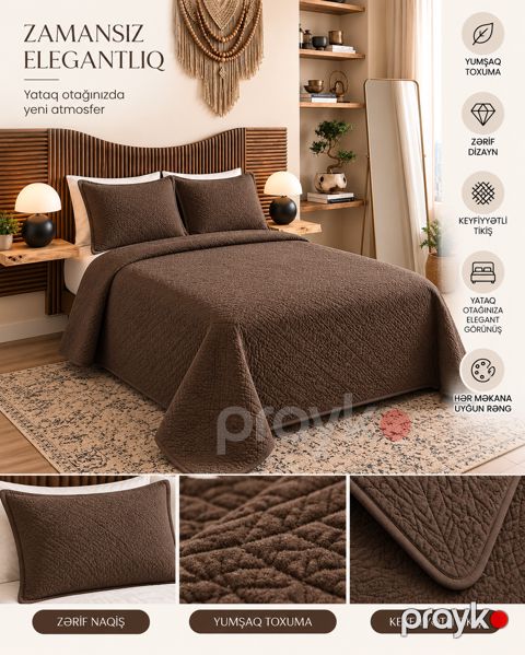Yataq dəsti, ikinəfərlik, poliester, yorğan üzü 230x240 sm, mələfə 230x240 sm, yastıq üzü 2 əd 50x70 sm — Bakı