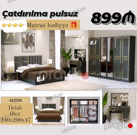 Yataq otağı dəsti – Altun variantı Tərkibi: - Çarpayı (başlıqla) - 6 — Bakı