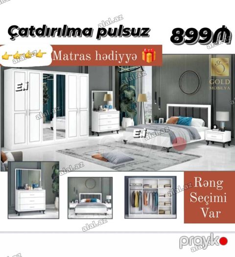 Yataq otağı dəsti - Komplekt: 4 qapılı (güzgülü sürgülü) şkaf — Bakı