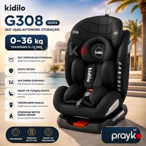 Avtomobil kreslosu Kidilo G308, qara — Bakı