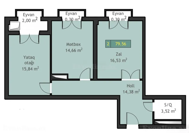 Satılır 2 otaqlı Mənzil Yeni tikili 795 m² Bakı, Binəqədi r., Dərnəgül m — Mənzil, Bakı (3)