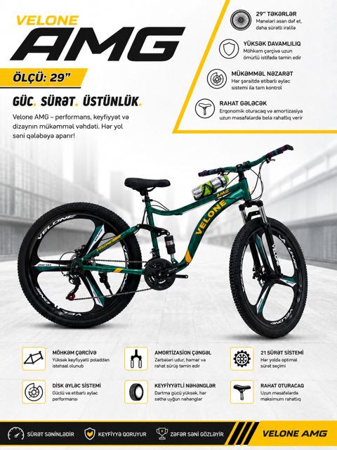 Dağ velosipedi Velone AMG Disk, 29 tünd yaşıl — Bakı