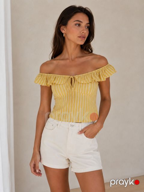 Qısaqol bluz, sarı, kətan, ölçü XS