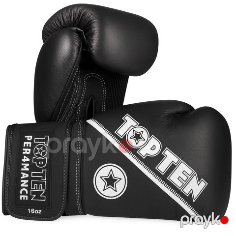 Boks üçün əlcəklər Top Ten, dəri, qara, ölçü 16
