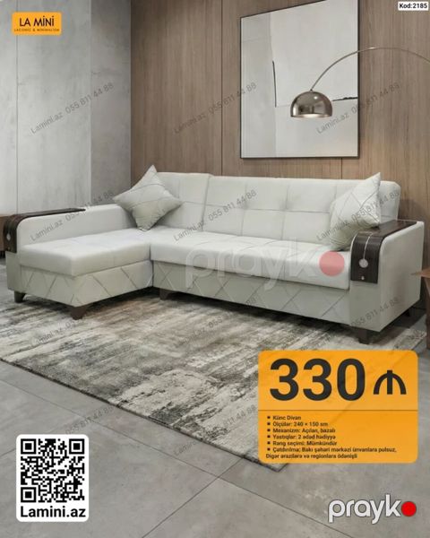 Künc divan – Kod: 2185 - Ölçülər: 240 150 sm - Mexanizm: Açılandır — Bakı