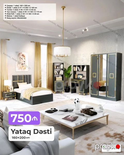 Yataq Dəsti – 160×200 sm Müasir dizaynlı, qara-qızılı detallarla — Bakı