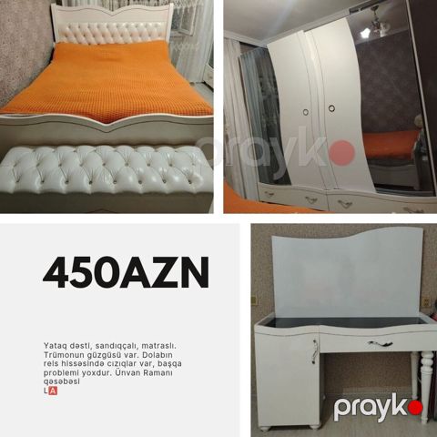 L / Yataq dəsti, sandıqçalı, matraslı 450 azn. Trümonun güzgüsü var — Bakı