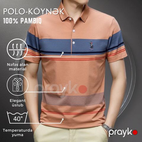 Kişilər üçün polo EB 874, qəhvəyi-göy, pambıq, ölçü 2XL — Bakı