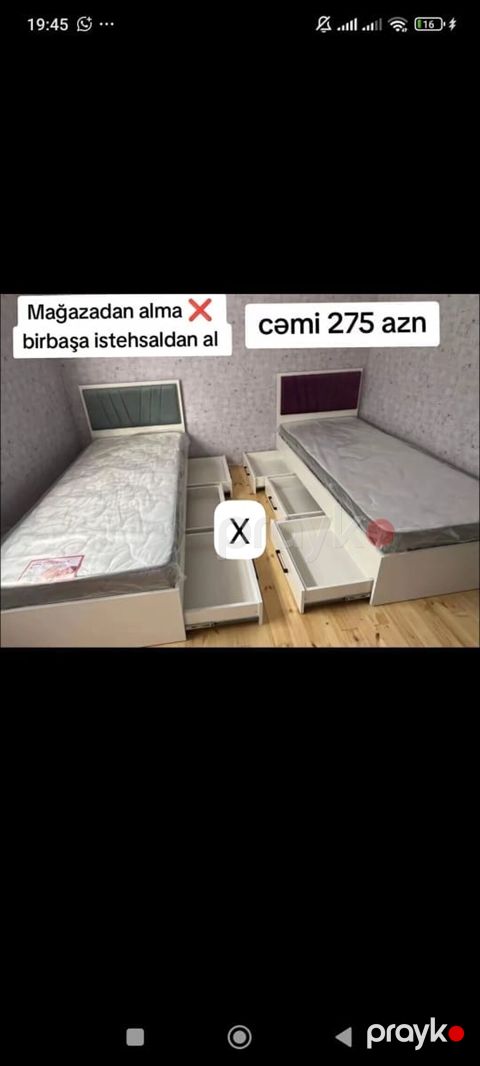 Tək nəfərlik çarpayı – çekmecəli model - Rəng: ağ korpus, müxtəlif — Bakı