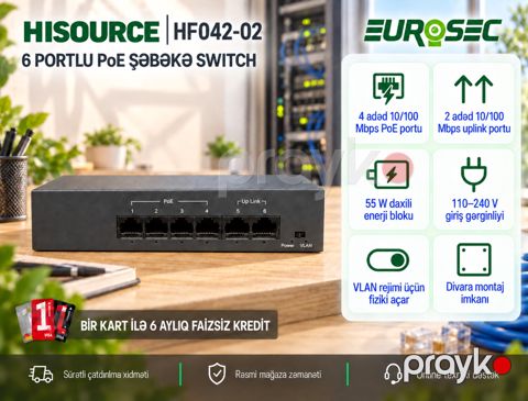 Hısource Poe Switch "HF042-02 6 Port" — Bakı