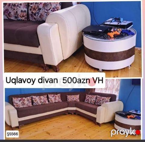 Uqlavoy divan + dairəvi jurnal masası dəsti - Künc forması: L-tipli — Gəncə
