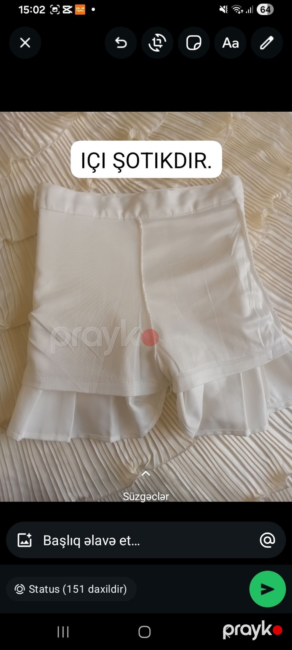 Ağ plisəli mini skirt-şort (skort) - Rəng: qar kimi ağ - Dizayn: ön — Ətəklər, Digah (4)