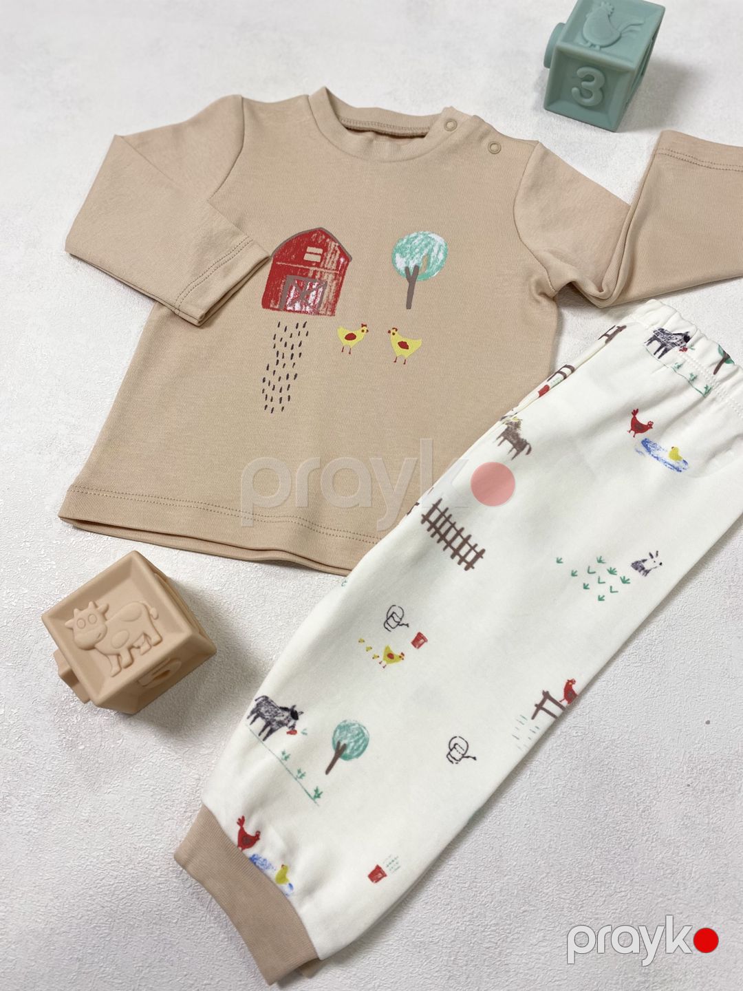 Şalvarlı pijama dəsti 11015, pambıq, bej, ölçü 6-9 ay — Mallar, Bakı (2)