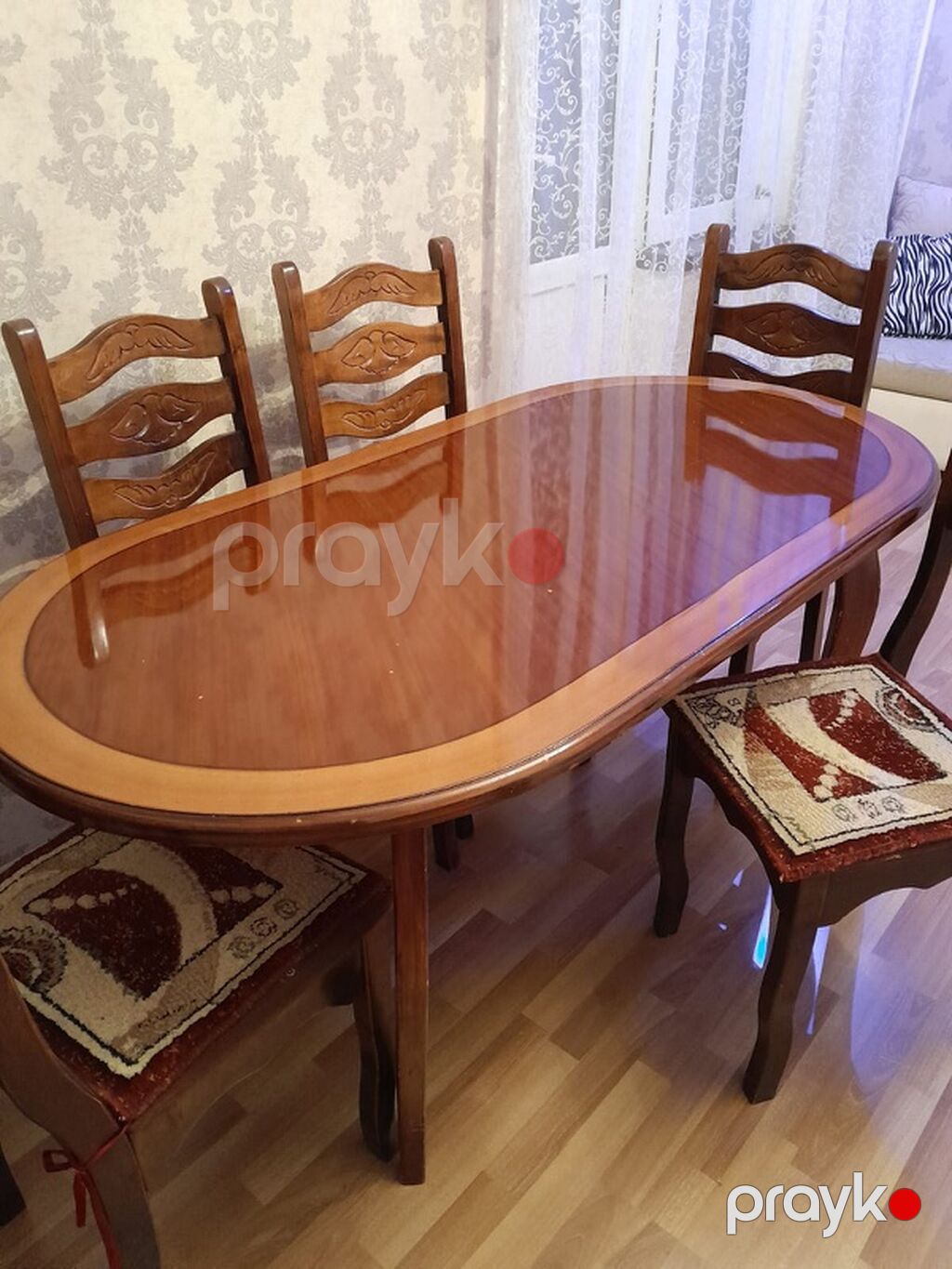 Qonaq otağı üçün, İşlənmiş, Açılmayan, Oval masa, 6 stul — Masalar və stullar, Bakı (2)