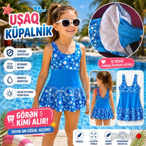 Qızlar üçün çimərlik geyimi No brand, Bütöv çimərlik geyimi, Mavi, Elastan, Spandeks, 2-3 yaş