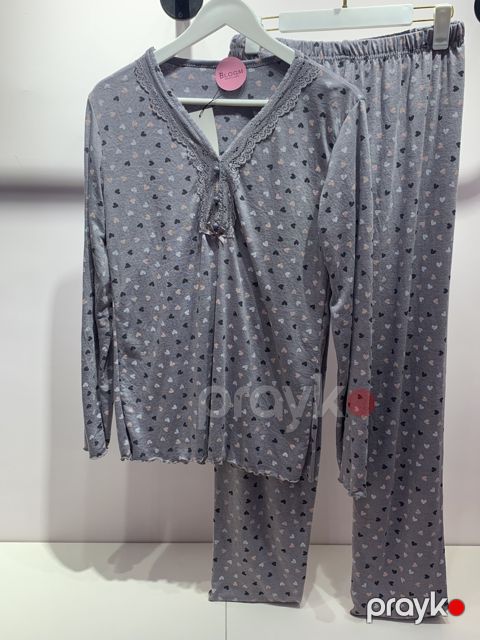 Qadın üçün şalvarlı pijama dəsti, boz, pambıq, ölçü XXL — Bakı
