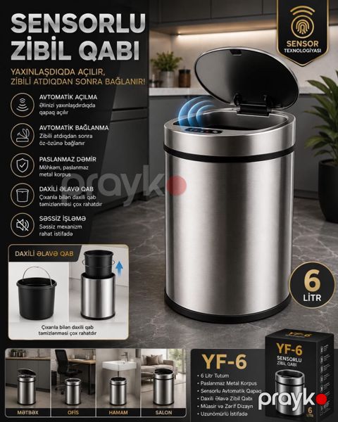 Zibil qutusu, paslanmayan polad, gümüşü, 6 l — Bakı