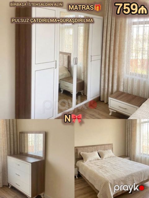 İkinəfərlik çarpayı, Dolab, Termo, 2 tumba, Türkiyə, Yeni — Bakı