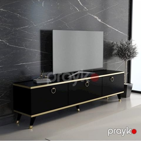 TV üçün tumba 005, 180x55x33 sm, laminat, qara/qızılı — Bakı
