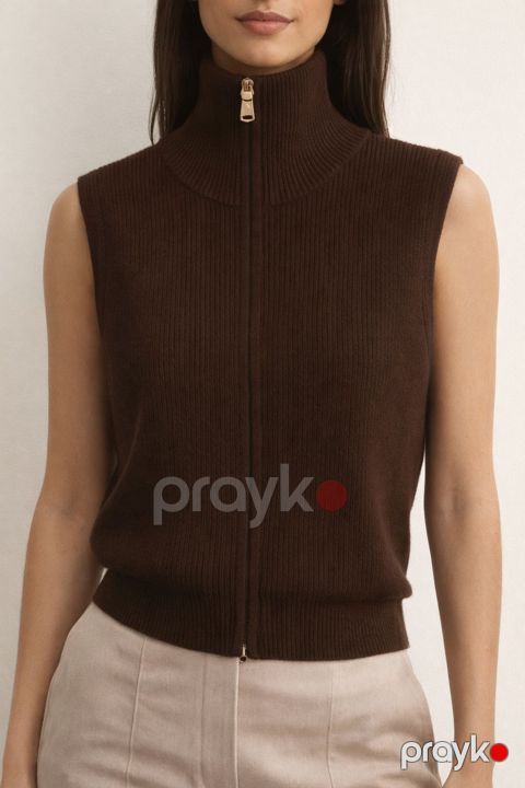Qadınlar üçün jilet OFS-2002, qəhvəyi, trikotaj, ölçü One size