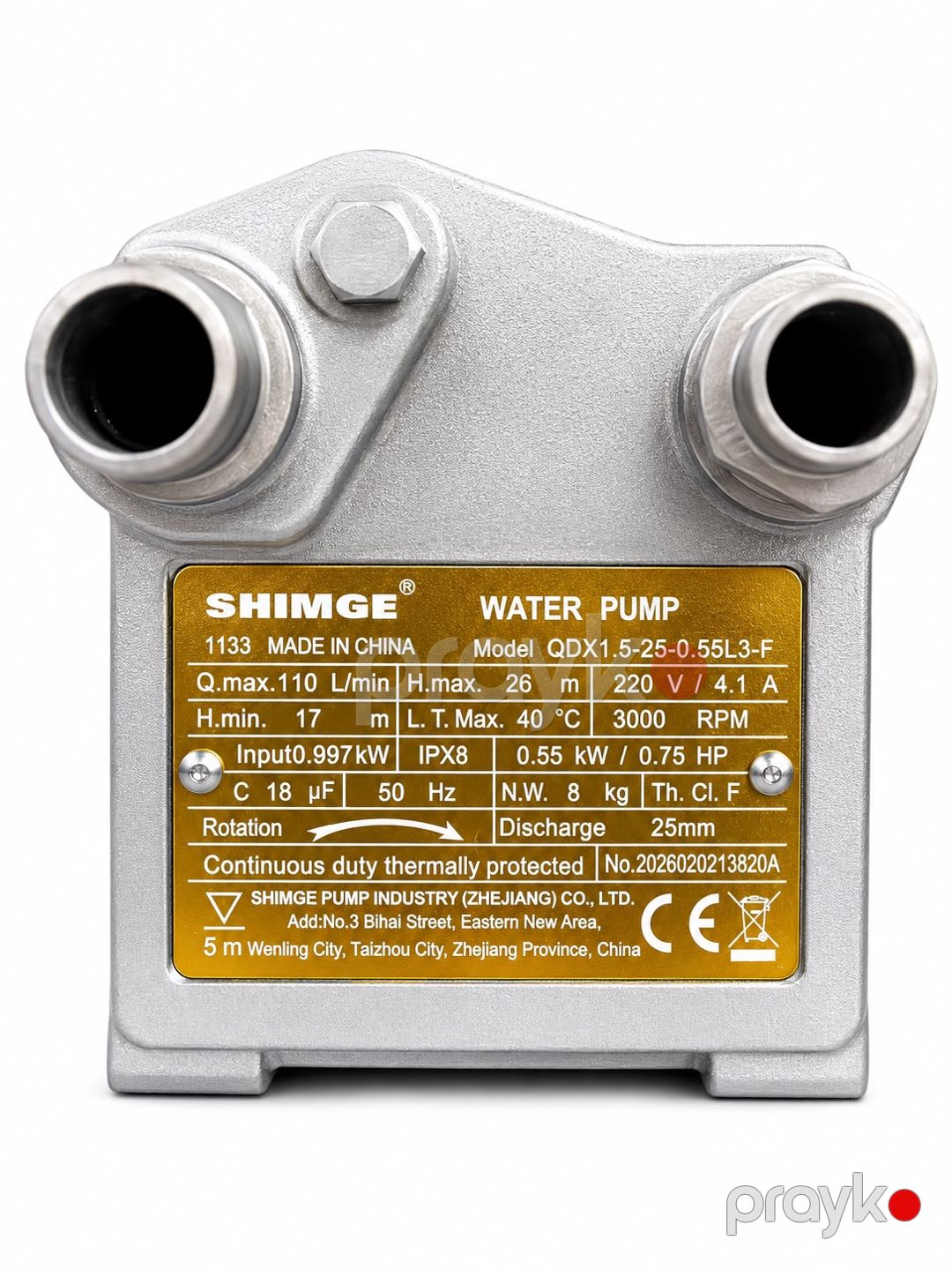 Salınan nasos Shimge QDX1.5-25-0.55L3-1133, mərkəzdənqaçma, 550 Vt, 26 m, 110 litr/dəq — Mallar, Bakı (2)