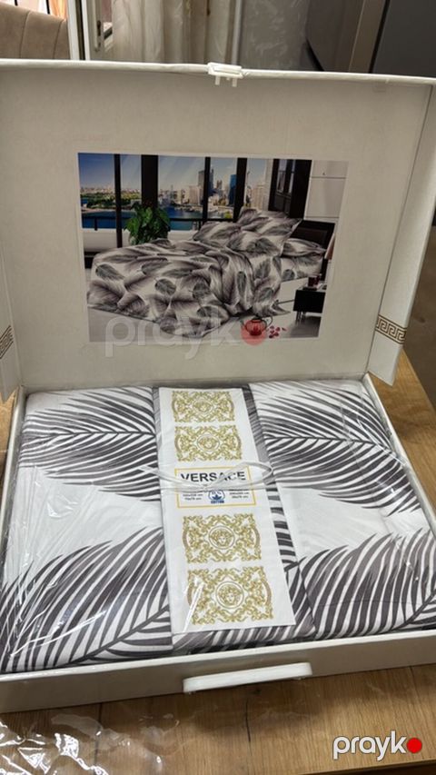 Yataq dəsti – yarpaq naxışlı, boz-ağ tonlarda Zövqlü və müasir — Masazır