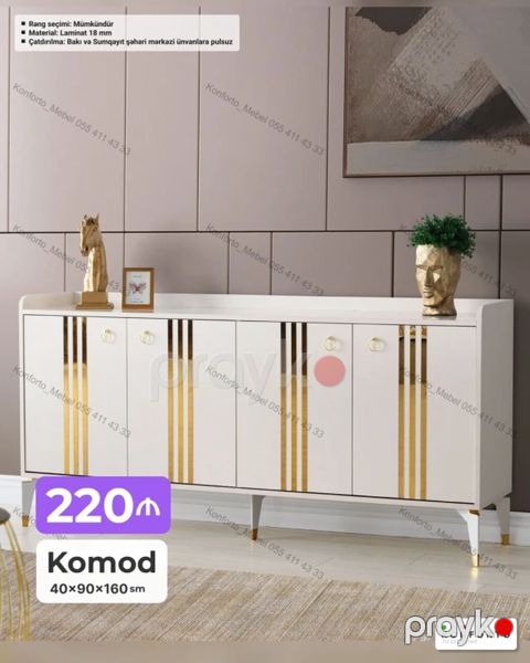 Komod – zərif qızılı detallar ilə müasir dizayn Ölçü: 40 90 160 — Bakı
