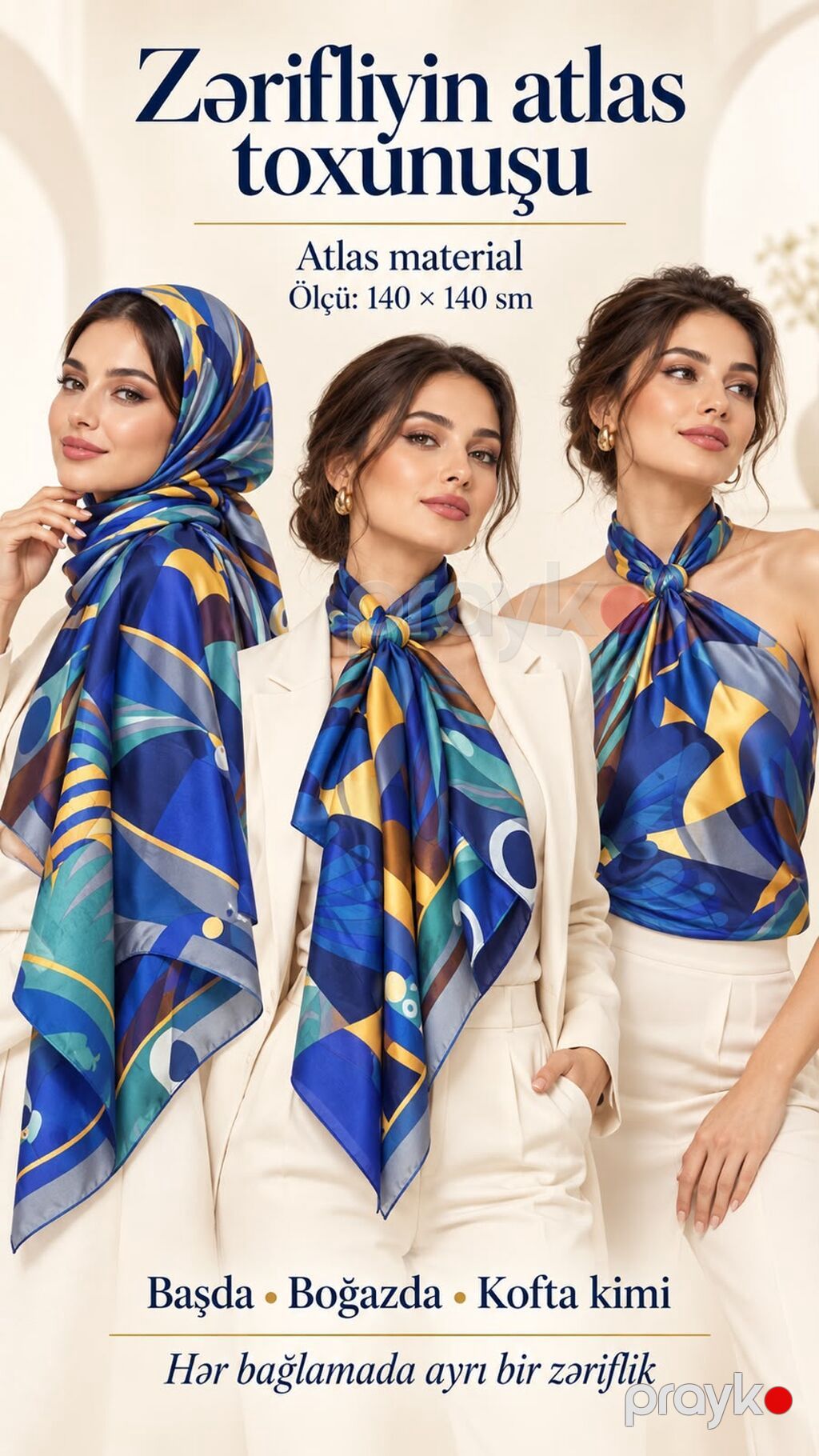 Atlas kəlağayı kolleksiyası - Material: atlas - Ölçü: 140 140 sm — Xicab və nikab, Bakı (6)