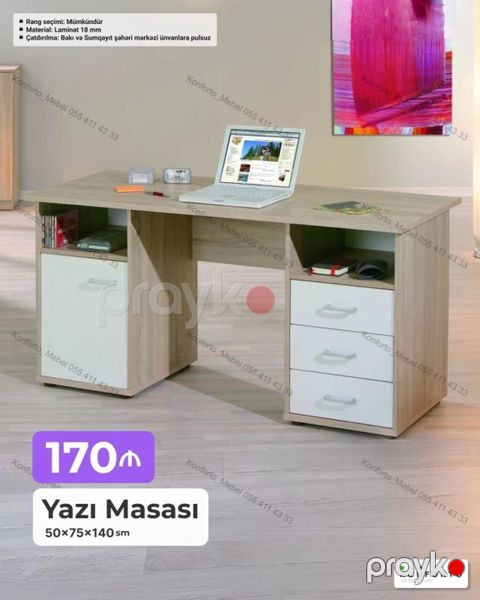 Düz masa, Stulsuz, Polkalı, Siyirməli, Sadə laminat — Bakı