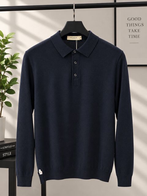 Kişi üçün uzunqol polo, tünd göy, bambuk, ölçü 3XL — Bakı