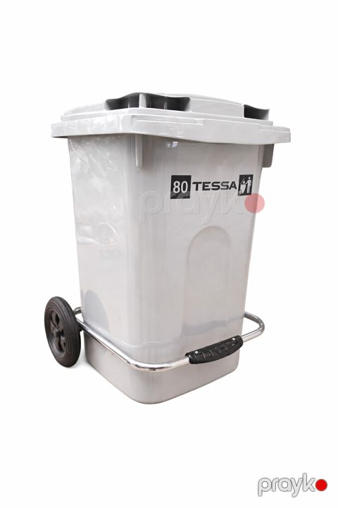 Zibil qutusu Tessa 80L, ayaq pedallı, qapaqlı, plastik, boz — Bakı