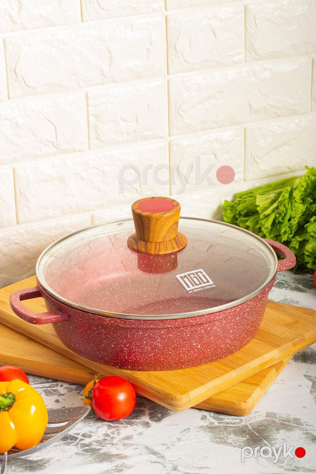 Qazan, 28 sm, yüksək keyfiyyətli qranit, qırmızı - ZTW-AB508 — Mallar, Bakı (2)
