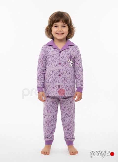 Qızlar üçün şalvarlı pijama dəsti, bənövşəyi, pambıq, ölçü 3-4 yaş