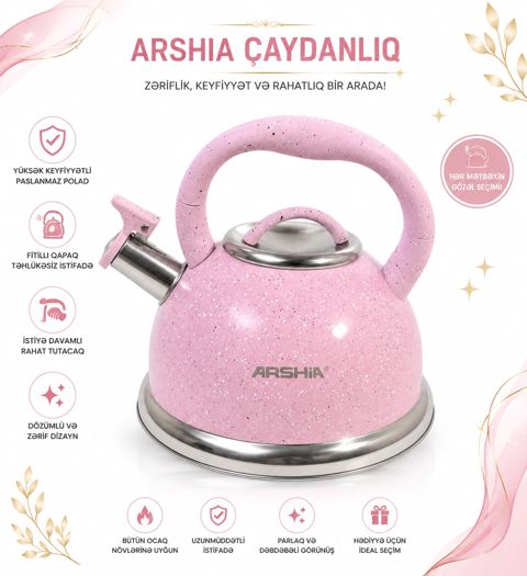Çaydan Arshia, paslanmayan polad, çəhrayı, 3.5 l — Bakı