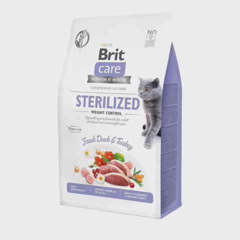 Brit Care Cat Grain Free Sterilised & Weight Control, sterilizə və kastrasiya olunmuş pişiklər üçün artıq çəkinin profilaktikası məqsədilə quru yem (çəki ilə) — Zoo.az — Мысықтар