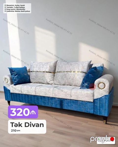 Tək divan – 210 sm Xüsusiyyətlər: - Mexanizm: açılan, bazalı — Bakı